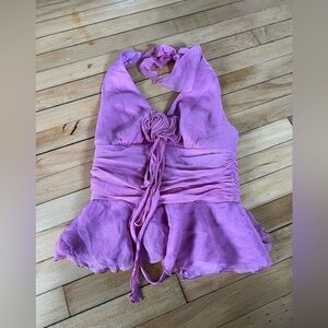 Citrine pink floral silk sleeveless blouse